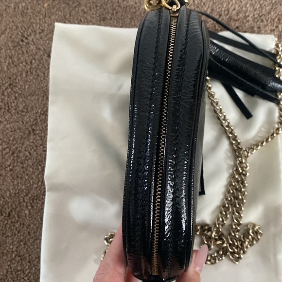 Gucci 💎 Black Patent Leather Soho Disco Tassle/Chain Shoulder Crossbody GUC - Picture 7 of 12